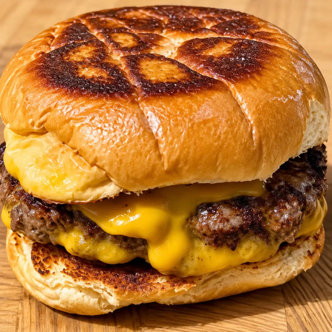 Smoked Brisket Double Cheeseburger on a toasted bun