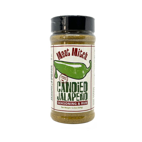 Elevate your dishes with Meat Mitch Candied Jalapeno seasoning & rub. Get 12.5oz of sweet n heat today